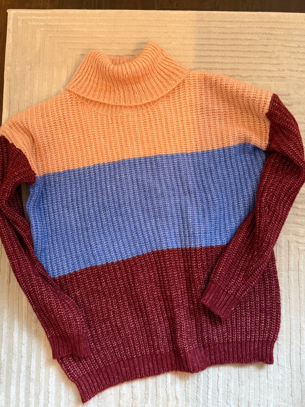 Planet Gold Peach, Periwinkle & Burgundy Colorblock Turtleneck Sweater